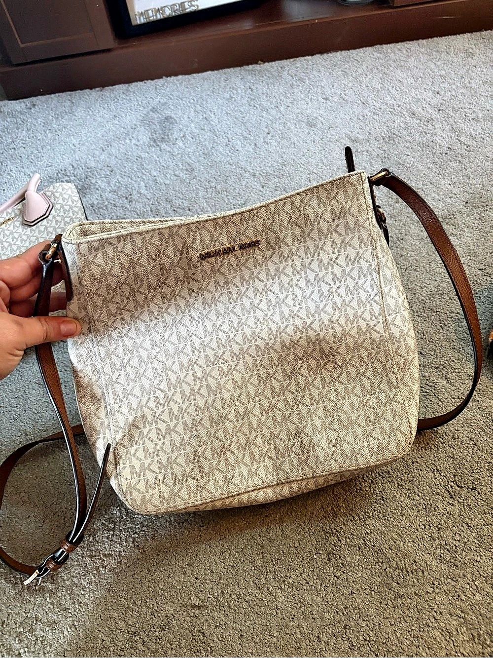 Michael Kors Logo Crossbody Bag in Beige & Brown